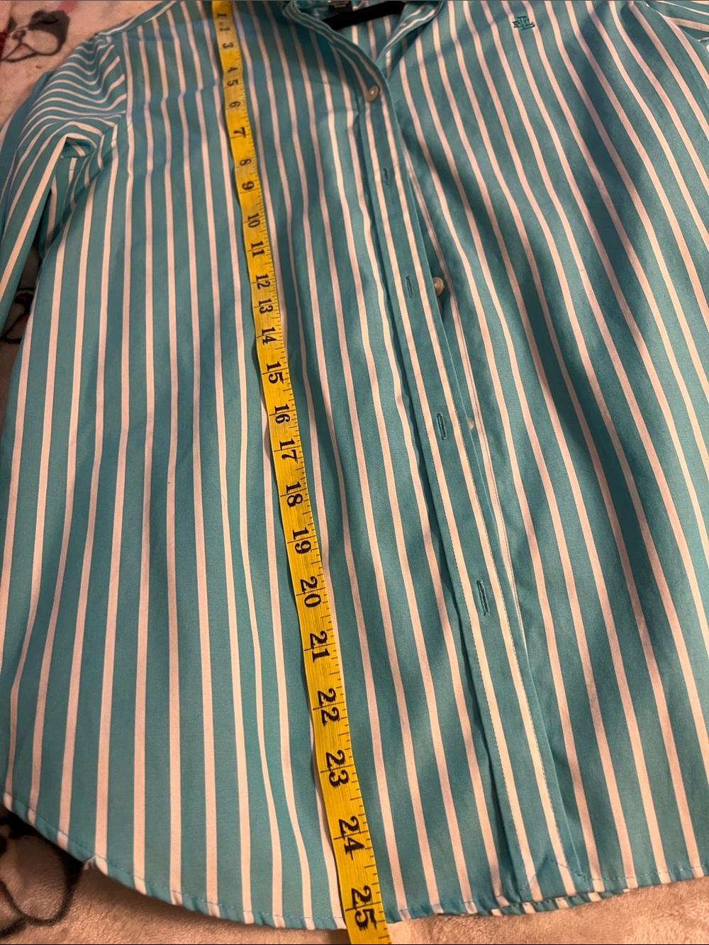Ralph Lauren Teal and White Vertical Stripe Shirt - Picture 6 of 7